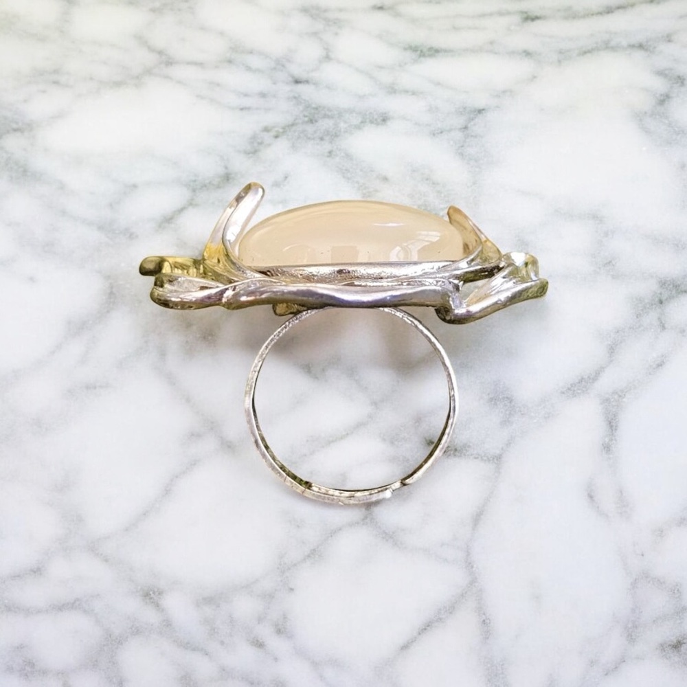 Cream Colored Stone Silver Cocktail Statement Ring